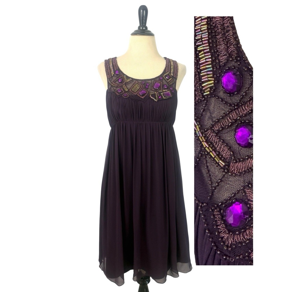 AIDAN MATTOX Niteline Beaded Purple DRESS 6 Silk Formal Chiffon Cocktail Party